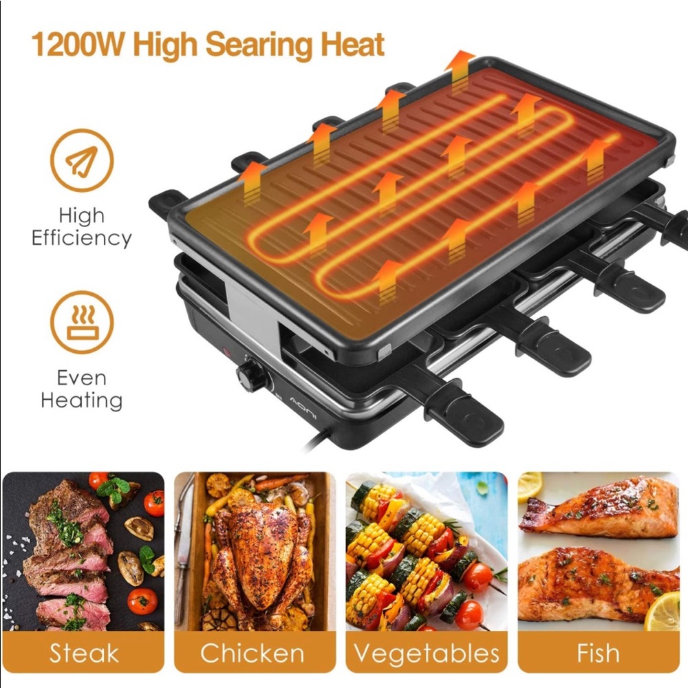 Raclette Party Grill With Removable Grill Plate Adjustable Temperature